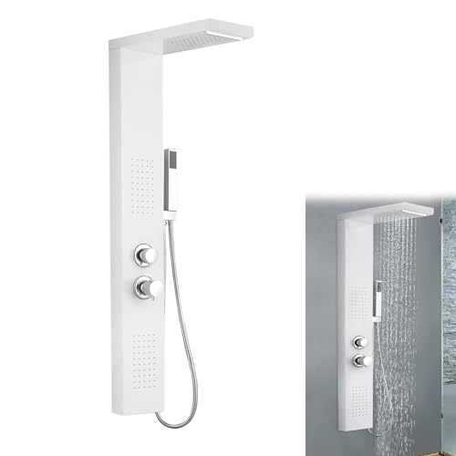 Suusolny 5-in-1 Duschpaneel Duschsystem Dusche Regendusche Set Multifunktional Duschset 304 Gebürstet Edelstahl mit Handbrause Regendusche Massagedusche & Wasserfalldusche für Badezimmer Weiß von Suusolny