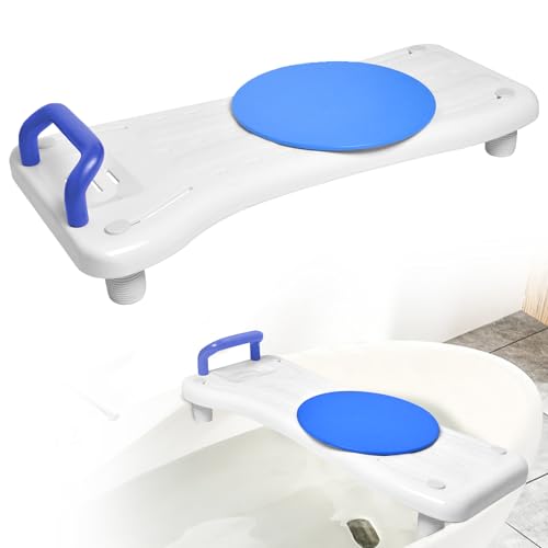 Suusolny Badewannensitz Senioren Badewannenbrett zum Sitzen Verstellbar 41-63cm Sitzbrett Wannenbrett Badewanne Brett Seifenablage & ergonomischer Griff 150KG - Blau Griff + Drehscheibe von Suusolny