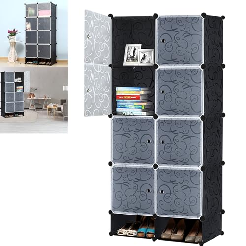 Suusolny DIY Garderobe Kleiderschrank Regalsystem Aufbewahrung Schrank Aufbewahrungssystem Garderobenschrank Wasserdicht Staubabweisend - Schwarz, 8 Boxen mit Tür+2 Schuhe Boxen von Suusolny