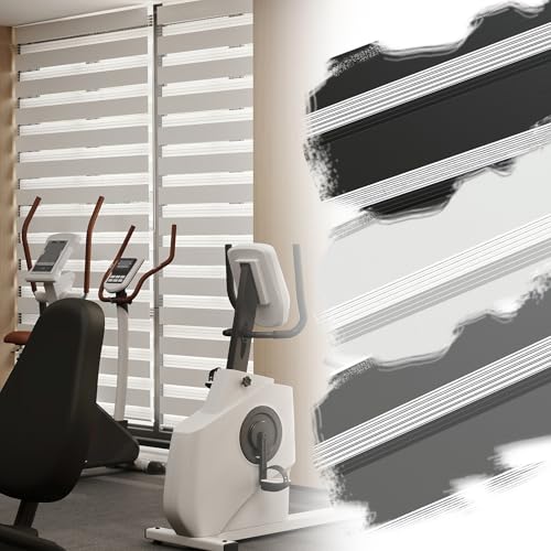 Suusolny Doppelrollo Klemmfix ohne Bohren Fensterrollo Privatschutz Mit Lichtdurchlässig & Verdunkelnd Höhe Verstellbar Klemmrollo Zebrarollo Fensterrollo Seitenzugrollo-B80xH150 cm,Weiß von Suusolny