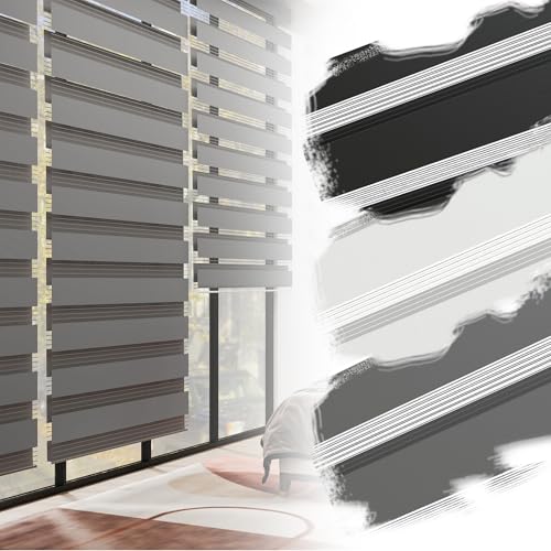 Suusolny Doppelrollo Klemmfix ohne Bohren Fensterrollo Privatschutz Mit Lichtdurchlässig & Verdunkelnd Höhe Verstellbar Klemmrollo Zebrarollo Fensterrollo Seitenzugrollo-B80xH220cm,Grau von Suusolny