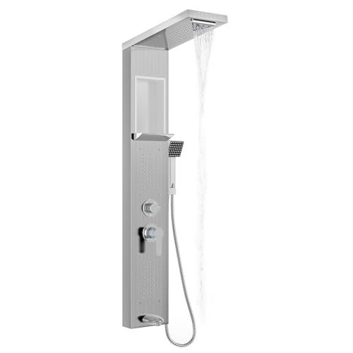 Suusolny Duschpaneelsystem Duschpaneel Duschset Duscharmatur mit 5 Funktionen Massagedusche, Regendusche, Handbrause, Zwei-in-Eins Duschkopf Integrierte Ablagefläche Duschset aus Edelstahl - Sliber Suusolny Duschpaneelsystem Duschpaneel Duschset Duscharmatur mit 5 Funktionen Massagedusche, Regendusche, Handbrause, Zwei-in-Eins Duschkopf Integrierte Ablagefläche Duschset aus Edelstahl - Sliber von Suusolny