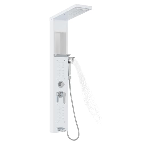 Suusolny Duschpaneelsystem Duschpaneel Duschset Duscharmatur mit 5 Funktionen Massagedusche, Regendusche, Handbrause, Zwei-in-Eins Duschkopf Integrierte Ablagefläche Duschset aus Edelstahl - Weiß Suusolny Duschpaneelsystem Duschpaneel Duschset Duscharmatur mit 5 Funktionen Massagedusche, Regendusche, Handbrause, Zwei-in-Eins Duschkopf Integrierte Ablagefläche Duschset aus Edelstahl - Weiß von Suusolny