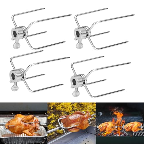 Suusolny Fleischklammer für Drehspieß 10 mm aus Ddelstahl Fleischnadeln Edelstahl Drehspieß Fleischnadel mit Feststellschraube für Grillspieß Drehspieß Grillspieß (4 Stück) von Suusolny