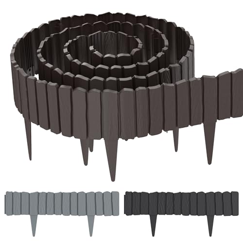 Suusolny Holzoptik Rasenkante Kunststoff Beetumrandung Garten Holzmaserung imitiert Mähkante Palisade Flexibler Holzzaun Gartendeko Gartenpalisade Gartenzaun Umzäunung - Grau - 4 Stück - 2.3m von Suusolny