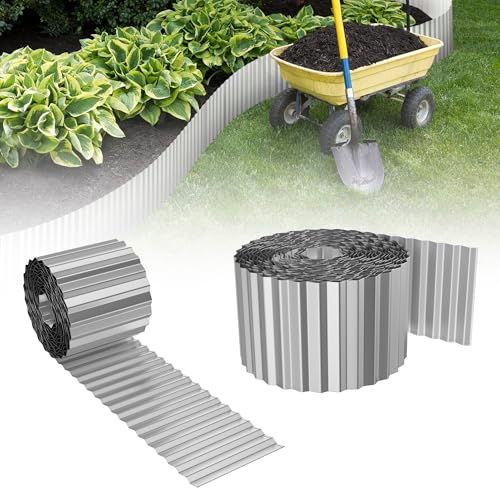 Suusolny Metall Verzinkt Wellenform Rasenkante Flexible Beetumrandung Dekoration beetbegrenzung Garden Border Garten randsteine,10m Länge 15cm Höhe-Silber von Suusolny