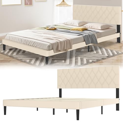 Suusolny Polsterbett Bettgestell mit Kopfteil aus Leder und Lattenrost Einzelbett Doppelbett Einfache Montage mit Installationstools Bettrahmen Bis 300KG Beige 160 x 200 cm Suusolny Polsterbett Bettgestell mit Kopfteil aus Leder und Lattenrost Einzelbett Doppelbett Einfache Montage mit Installationstools Bettrahmen Bis 300KG Beige 160 x 200 cm von Suusolny