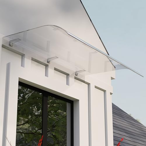 Suusolny Transparente Vordach für Haustür Pultbogenvordach aus Polycarbonat 3,5mm Dicke Haustürvordach Überdachung Regenschutz Türdach UV-Schutz Eingangsüberdachung für Fenster Tür - 50x80cm von Suusolny