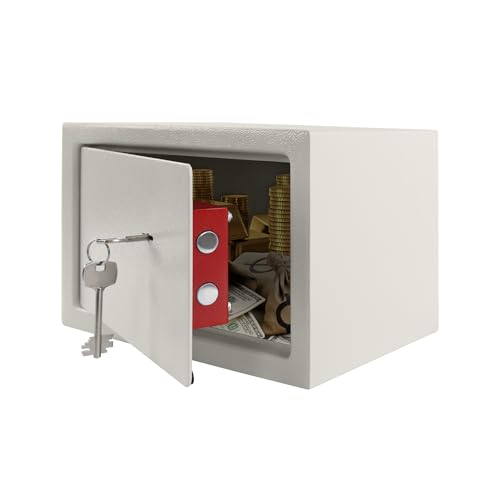 Suusolny Tresor Safe Möbeltresor Feuerfest & Wasserdicht (31x20x20 cm - L) mit 2 Schlüsseln Geldschrank für Bargeld, Schmuck, Medikamente Möbeltresor als Wand- oder Bodensafe – Beige von Suusolny