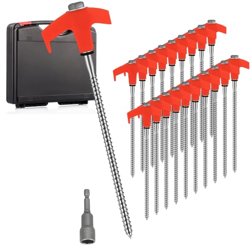 Drehbare Zeltheringe mit Gewinde，Suuwwn 20Pcs Zelt Zubehör Camping mit Aufbewahrungsbox 20.5 cm aus Stahl Camping Zeltheringe Set für harten Boden Wald Gras von Suuwwn