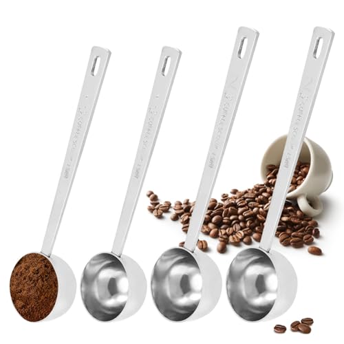 Suuwwn Kaffeelöffel Edelstahl,4 Stück Kaffeelöffel Portionierer mit Langem Griff,Messlöffel Edelstahl,Kaffeelot,Kaffeedosierlöffel,Kaffeeportionierer von Kaffee, Puderzucker und Milch (15ml,30ml) von Suuwwn