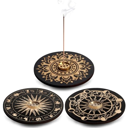 Suuwwn Räucherstäbchen Halter,3 Pcs Räucherstäbchen Halter Holz,Incense Holder,Incense Burner,Räucherstäbchen Halterung mit Asche-Auffangschale, ideal für Heimdekoration, Meditation (Schwarz) von Suuwwn