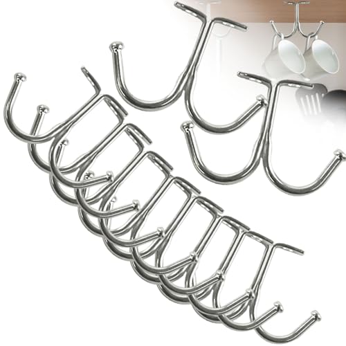 Tassenhalter Schrank,Suuwwn 10 Pcs Tassenständer Tassenregal Mug Halter Haken Tasse Aufbewahrung Tasse Halterung Kaffeetasse Halter Tassenhalter Regal für Tassen Becher Küchenutensilien (Weißes Zink) von Suuwwn