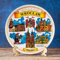 Breslau Teller. Farbe Stil Hängende Wand Porzellan Platte 20 cm Dekoratives Souvenir Mit Ständer Polen Polska Wahrzeichen von SuvenixCityPlates