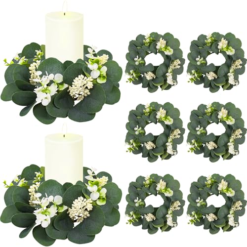8 Stück Hochzeitskerzenringe – grüne Eukalyptusblätter, Kranz, künstliche kleine Boho-Kerzenkränze für Tür, Tisch, Hochzeitsdekoration 8 Stück Hochzeitskerzenringe – grüne Eukalyptusblätter, Kranz, künstliche kleine Boho-Kerzenkränze für Tür, Tisch, Hochzeitsdekoration von Suwaoo