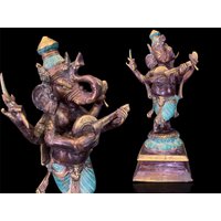 10" Ganesha Spielende Veena Bronze Statue Ganesh Skulptur Lord Tanzende Idol Figur Geschenke Home Decor von SuwetaArtShop