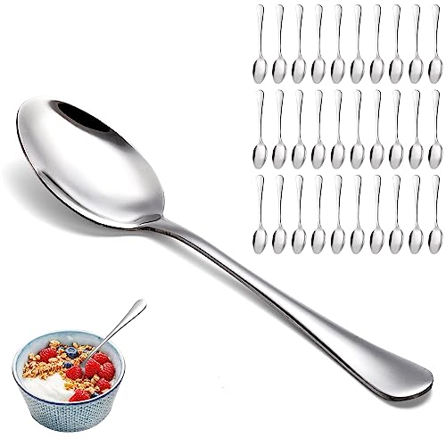 Suwimut 30 Stück Edelstahl Esslöffel Set, 20,3 cm große Löffel Besteck, hochglanzpolierte Esslöffel Silber Tisch Suppenlöffel für Zuhause, Küche oder Restaurant von Suwimut