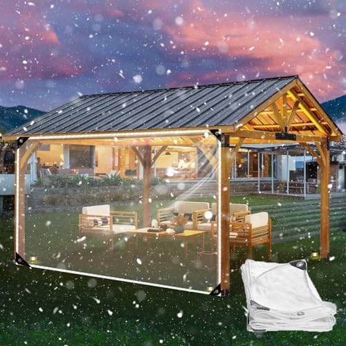Outdoorvorhänge,Wasserdichte Transparente Pvc Planen Seitenteile,Mit Reißverschluss,Durchsichtige Planenvorhänge,Mit Ösen,Wetterfeste Abdeckplanen,Für Pergola,Pavillon,NOZip-6.6×2.3m(21.7*7.5ft) von Suwooy