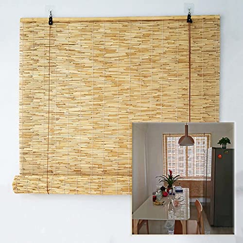 Suwooy Handgewebte Natural Bambusrollo,schilfvorhang Für Fenster,raffrollos Für Innen-/außendekoration,Rollo Bambus Jalousien,Sonnenschutz Reed Vorhang,anpassbare Rollläden,W×H-70x120cm/28x47in von Suwooy