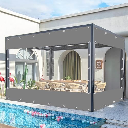 Suwooy Outdoorvorhänge,Graue Transparente Seitenteile Aus Plane Mit Reißverschluss,wasserdichte Durchsichtige Planenvorhänge Für Pergola,Pavillon,0,3mm PVC Kunststoffplane,Mit Ösen Suwooy Outdoorvorhänge,Graue Transparente Seitenteile Aus Plane Mit Reißverschluss,wasserdichte Durchsichtige Planenvorhänge Für Pergola,Pavillon,0,3mm PVC Kunststoffplane,Mit Ösen von Suwooy