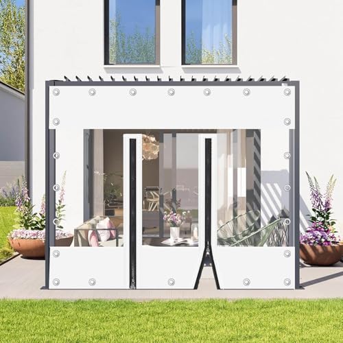 Suwooy wasserdichte Durchsichtige Planenvorhänge,0,3mm PVC Kunststoffplane Mit Ösen,Weiße Transparente Plane Seitenteile Mit Reißverschlüssen,Outdoorvorhänge,Für Pergola Pavillons von Suwooy