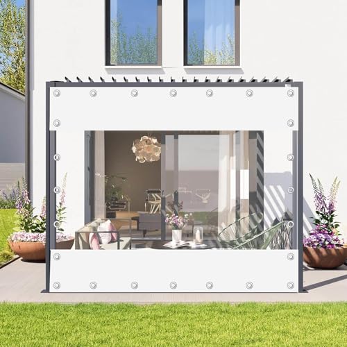 Suwooy wasserdichte Durchsichtige Planenvorhänge,0,3mm PVC Kunststoffplane Mit Ösen,Weiße Transparente Plane Seitenteile Mit Reißverschlüssen,Outdoorvorhänge,Für Pergola Pavillons von Suwooy