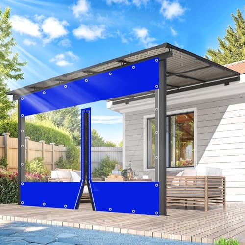 Wasserdichte Durchsichtige Planenvorhänge,Blaue Transparente Plane Seitenteile Mit Reißverschluss,0,3mm Pvc Kunststoffplane Mit Ösen,Wetterfeste Trennvorhänge Für Pergola,1Zip-4.6×2m(15.1*6.6ft) von Suwooy