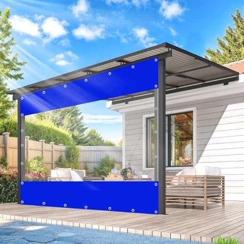 Wasserdichte Durchsichtige Planenvorhänge,Blaue Transparente Plane Seitenteile Mit Reißverschluss,0,3mm Pvc Kunststoffplane Mit Ösen,Wetterfeste Trennvorhänge Für Pergola,NoZip-2×2.1m(6.6*6.9ft) von Suwooy