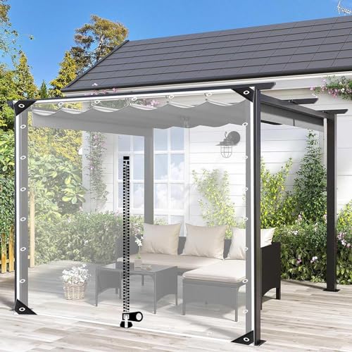 Wasserdichte Durchsichtige Pvc Planenvorhänge,Pergola Gazebo Veranda Carport Garten Transparente Plane Seitenteil,Wetterfeste Abdeckplanen Mit Ösen Und Reissverschlüssen,L×H-1.8*2.5m(5.9*8.2ft) von Suwooy