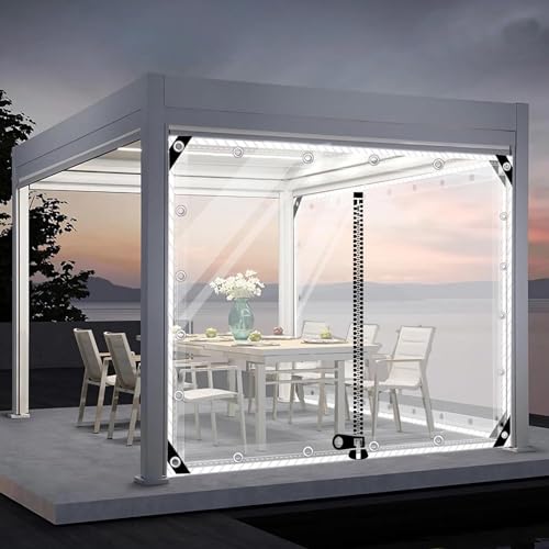 Wasserdichte Plane Mit Ösen,0.5mm Pvc Transparente Plane Seitenteil,Outdoor Durchsichtige Plane Vorhänge,Pergola Pavillon Trennvorhänge Mit Reißverschluss,Wetterfest,L×H-2.5*2.5m(8.2*8.2ft) von Suwooy