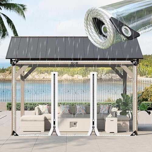 Wasserdichte Transparente Planen Seitenteile Mit Reißverschlusstür,Durchsichtige Outdoor Planenvorhänge Für Pergola,Pavillon,0,3mm Pvc Kunststoffplane Trennvorhänge,Mit Ösen,2Zip-5.6×2.5m(18.4*8.2ft) von Suwooy