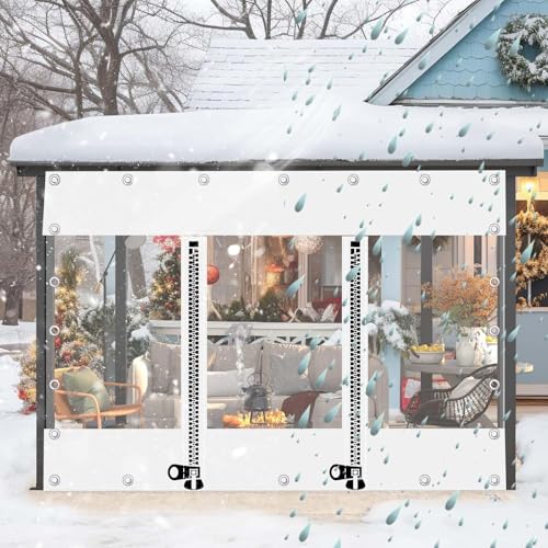 wasserdichte Transparente Outdoor Planenvorhänge,Weiße Durchsichtige Planen Seitenteile Für Pergola,Pavillon,Mit Reißverschlusstür,Wetterfeste PVC Kunststoffplane,Mit Ösen,W×H-3.2×2.2m(10.5 * 7.2ft) von Suwooy