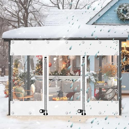 wasserdichte Transparente Outdoor Planenvorhänge,Weiße Durchsichtige Planen Seitenteile Für Pergola,Pavillon,Mit Reißverschlusstür,Wetterfeste PVC Kunststoffplane,Mit Ösen,W×H-2.2×2.3m(7.2 * 7.5ft) von Suwooy