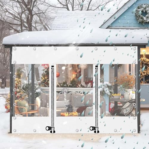wasserdichte Transparente Outdoor Planenvorhänge,Weiße Durchsichtige Planen Seitenteile Für Pergola,Pavillon,Mit Reißverschlusstür,Wetterfeste PVC Kunststoffplane,Mit Ösen von Suwooy
