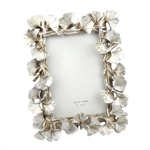 Bilderrahmen 4 x 6 Ginkgo Blatt Fotorahmen (Silber) Europäischer Stil Zinklegierung Vintage Bilderrahmen Klassischer Rechteck -Metall -Fotorahmen für Home Office Dekoration Hochzeitsdekoration von Suxdlan