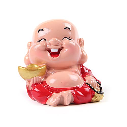 Suxgumoe Cartoon lachender Buddha Ornament, kleine Maitreya Buddha Figur Statue Auto Armaturenbrett Ornamente chinesische Feng Shui Dekorationen für das Home Office (Goldbarren) von Suxgumoe