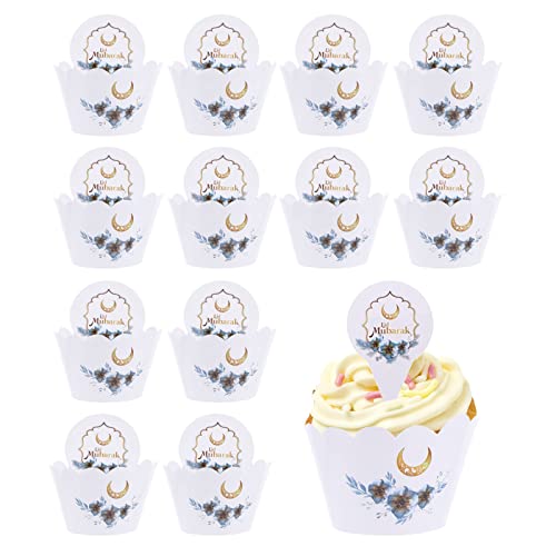 Eid Mubarak Cupcake Wrapper and Topper, Ramadan Cupcake Wrapper Kuchen Topper, Papiereinlagen Kuchen Pick Cupcake Förmchen für Muslimischen Partei Dekorationen von Suxgumoe