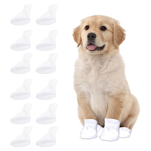 Einweg-Hundeschuhe, 12 Stück schmutzabweisende Einweg-Hundesocken Stiefel Pfotenschutz Verstellbare Haustiersocken Hundefußabdeckung mit selbstklebendem Riemen für Outdoor Indoor Walking (klein) von Suxgumoe