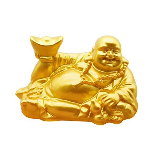 Lachende Buddha Statuen, Gold Chinese Feng Shui Maitreya Buddha Ornament Liegender Buddha Carry Barren in der Hand Figur Skulptur Home Office Dekoration für Reichtum, Glück, Glück von Suxgumoe