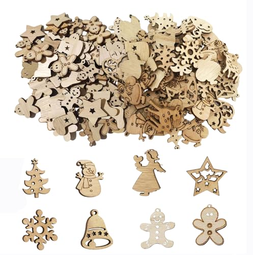 Weihnachtsschmuck aus Holz, 190 Stück Schneeflockenherz, Lebkuchen-Holzscheiben, Weihnachtsdekorationen, Holz-Weihnachtsbaum-Hängedekorationen für DIY Handwerk, Einladungskarte, Geschenkanhänger von Suxgumoe