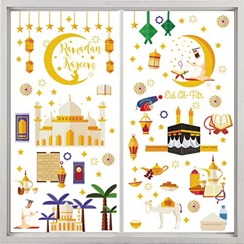 Ramadan Fensterbilder, 9 Stück Eid Mubarak Fensterbilder, Eid Mubarak Selbstklebend Ramadan Sticker, Muslim PartyFenstersticker Stern Halbmond (Schnittmuster B) von Suxgumoe