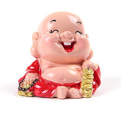 Suxgumoe Cartoon lachender Buddha Ornament, kleine Maitreya Buddha Figur Statue Auto Armaturenbrett Ornamente chinesische Feng Shui Dekorationen für das Home Office (Chinesische Münzen) von Suxgumoe