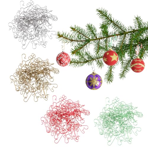 Suxgumoe Weihnachtsbaum Haken, 200 Stück S Haken Klein Ornament Baumhaken (gold ＆ silber ＆ grün ＆ rot) von Suxgumoe