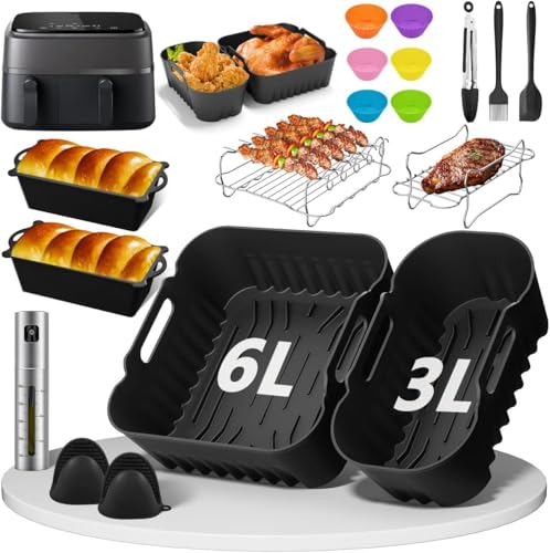 Suyoo Heißluftfritteusen-Zubehör für Philips Dual Basket Airfryer 3000 Series 6L/3L - NA350 Airfryer Silikonformen-Zubehörset - 23 Stück Kochgitter, Brotbackformen, Ölspray, etc. Suyoo Heißluftfritteusen-Zubehör für Philips Dual Basket Airfryer 3000 Series 6L/3L - NA350 Airfryer Silikonformen-Zubehörset - 23 Stück Kochgitter, Brotbackformen, Ölspray, etc. von Suyoo