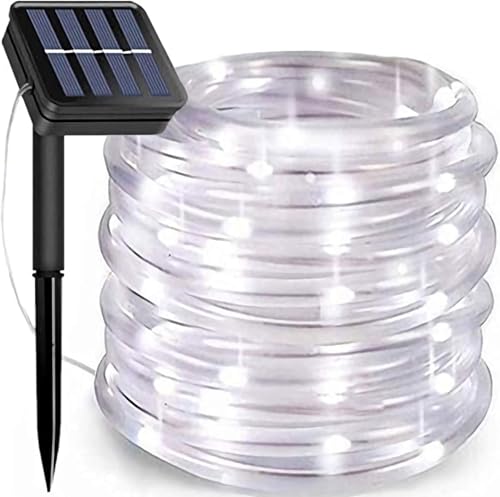 Suyoo Solar-Lichterkette für den Außenbereich, wasserdicht, LED-Lichterkette, Weihnachtsbeleuchtung, 12 m, 100 LEDs, 8 Modi, Röhrenlicht für Garten, Hochzeit, Party, Weihnachtsdekoration (weiß) von Suyoo