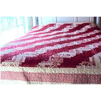 Queen Size Handgemachte Quilt - Rot-Weiß Log Cabin Quilt -Handgemachte King QuiltEinzigartiges Weihnachtsgeschenk von SuzifeCreations