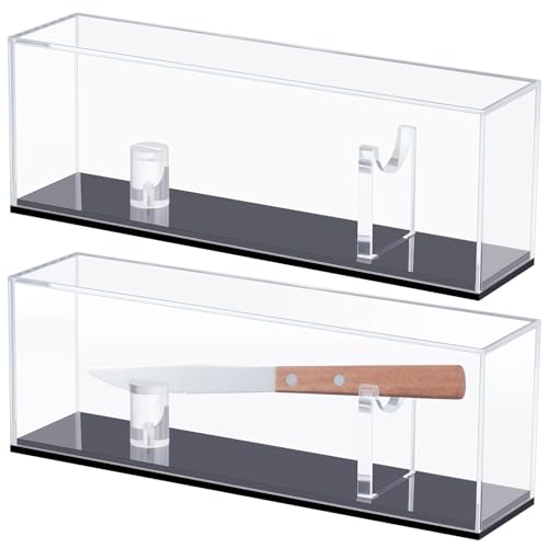 Suzile 2 Stück Acryl-Messer-Vitrine, Taschenmesser-Präsentationsständer mit transparenter Abdeckung, Sammlung, Einzelmesser-Präsentationsbox, Schrankschutz, schwarzer Boden, 26,7 x 9,4 x 6,3 cm von Suzile