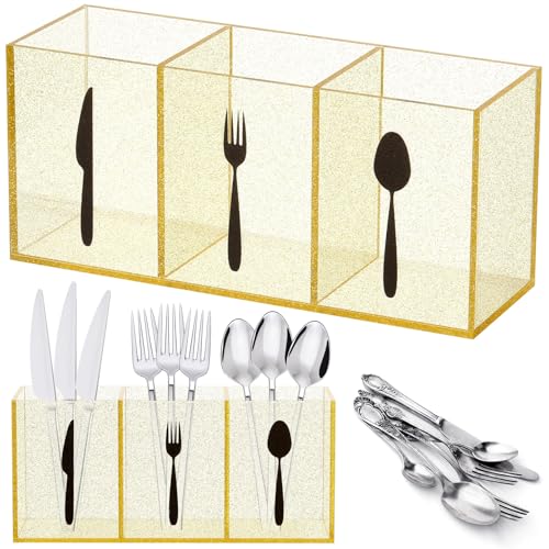 Suzile Besteck-Aufbewahrungsbehälter aus Acryl, Besteck-Caddy für die Arbeitsplatte, Messer, Löffel und Gabelhalter, Küche, 3 Abschnitte, Geschirr, Aufbewahrungsbox für Schrank, Innenbereich, Besteck von Suzile
