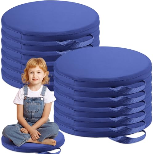 Suzile Bodenkissen für Klassenzimmer, flexible Bodensitzfläche mit Griffen, Klassenzimmer, Teppichkissen für Kinder, Kleinkinder, Kindertagesstätte, Vorschulmöbel, Dunkelblau, rund, 12 Stück von Suzile