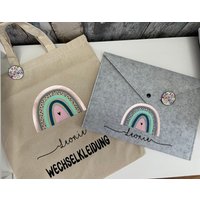 Kindergartenset Sammelmappe Aus Filz + Tasche Wechselkleidung Regenbogen Personalisiert Mit Namen Schule Und Kindergarten von SuzisHandmadeDesign